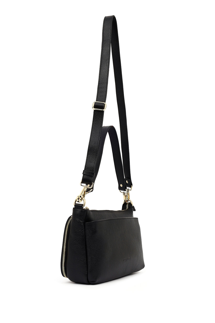 Woman Black Long-Strap Leather Shoulder Bag