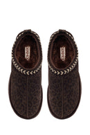 Woman Brown Thick-Soled Leopard Patterned Suede Teddy Boots | Derimod