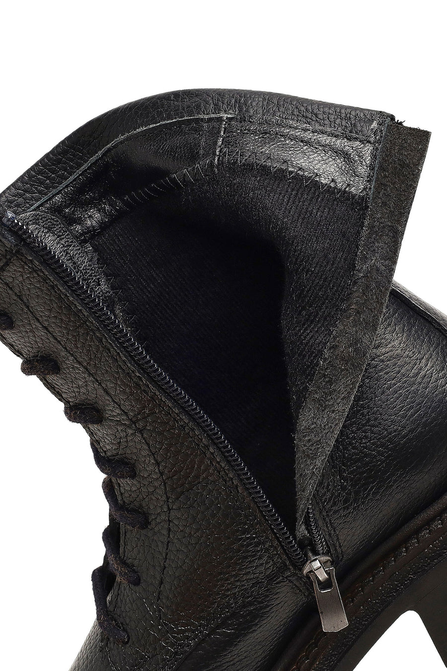 Women's Black Zippered Leather Combat Boot