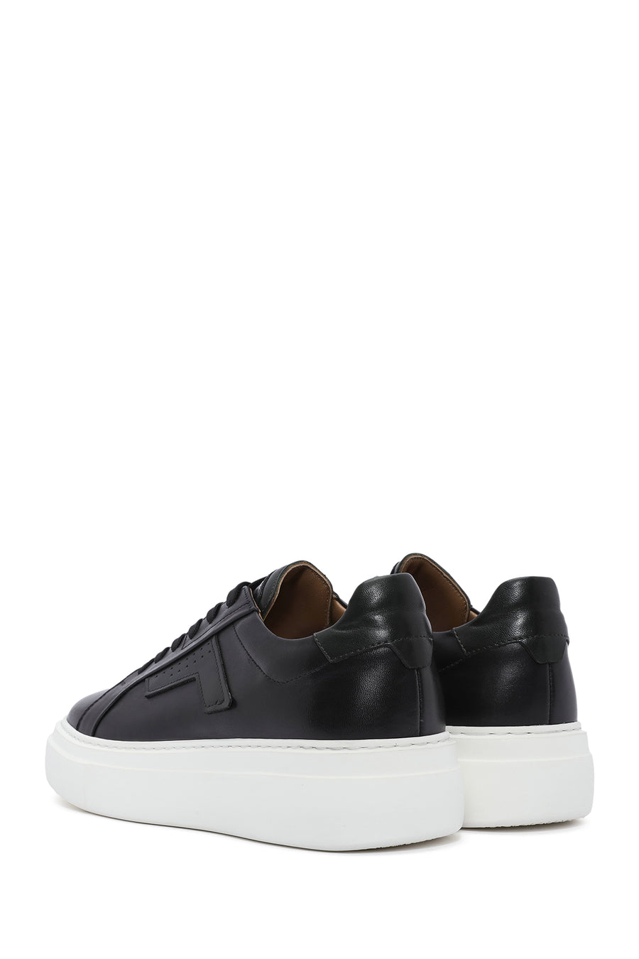 Men's Black Lace-up Thick-Sole Leather Sneaker