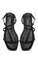 Women's Black Leather Flip-Flop Sandals | Derimod