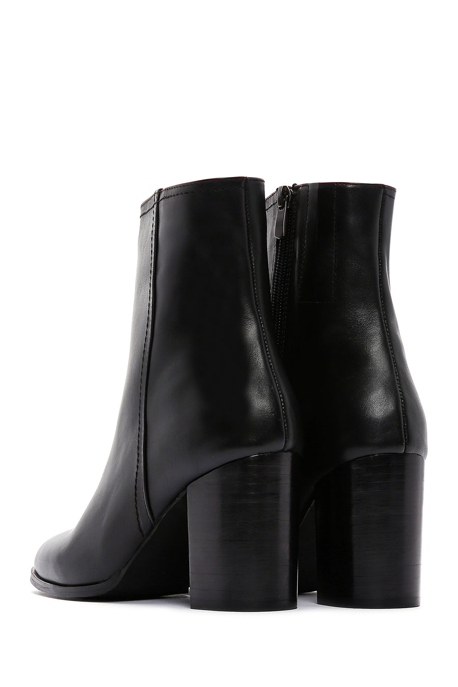 Women's Black Thick High Heel Leather Boots