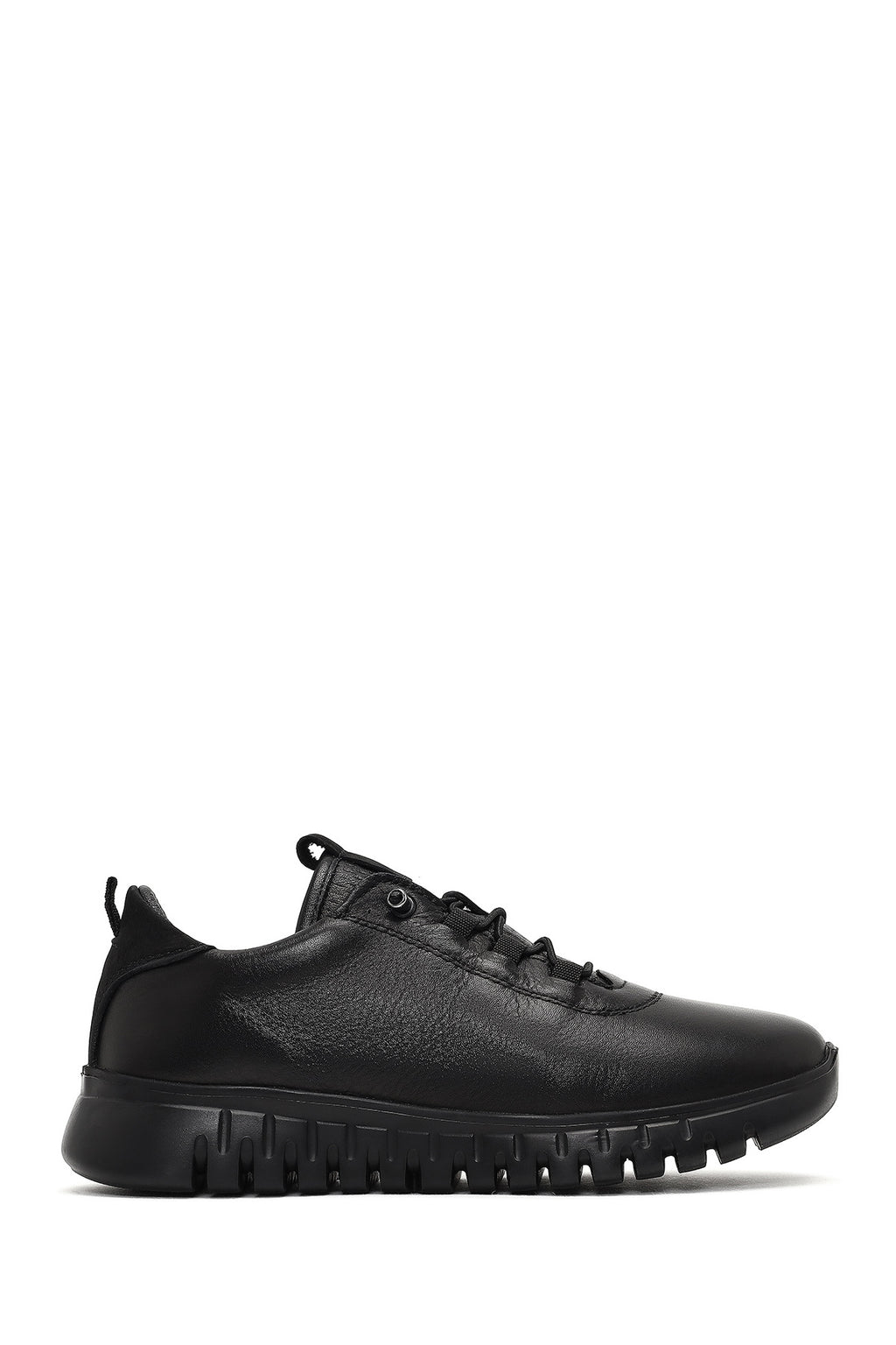 Kadın Siyah Bağcıklı Deri Sneaker