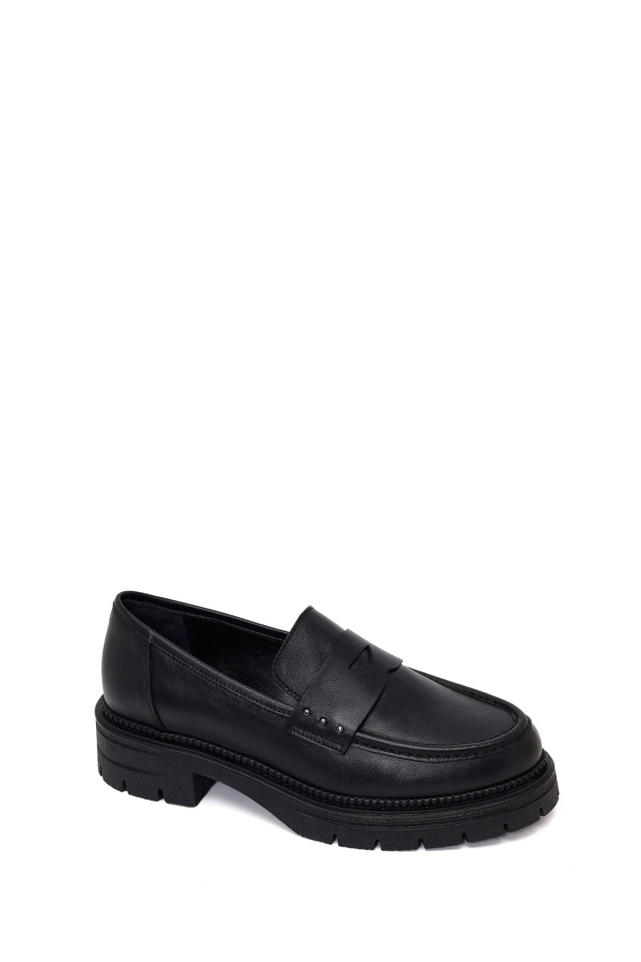Woman Black Thick-Soled Leather Masculine Loafer