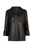 Celine Woman Black A-Line Hooded Leather Coat | Derimod