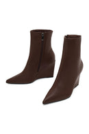 Woman Brown Zip Closure Wedge-Heel Boots | Derimod