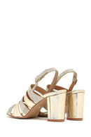 Women's Gold Ankle Buckle Chunky Heel Metallic Sandals | Derimod