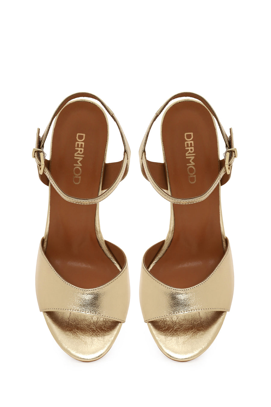 Women's Gold Ankle Buckle Chunky Heel Metallic Leather Sandals