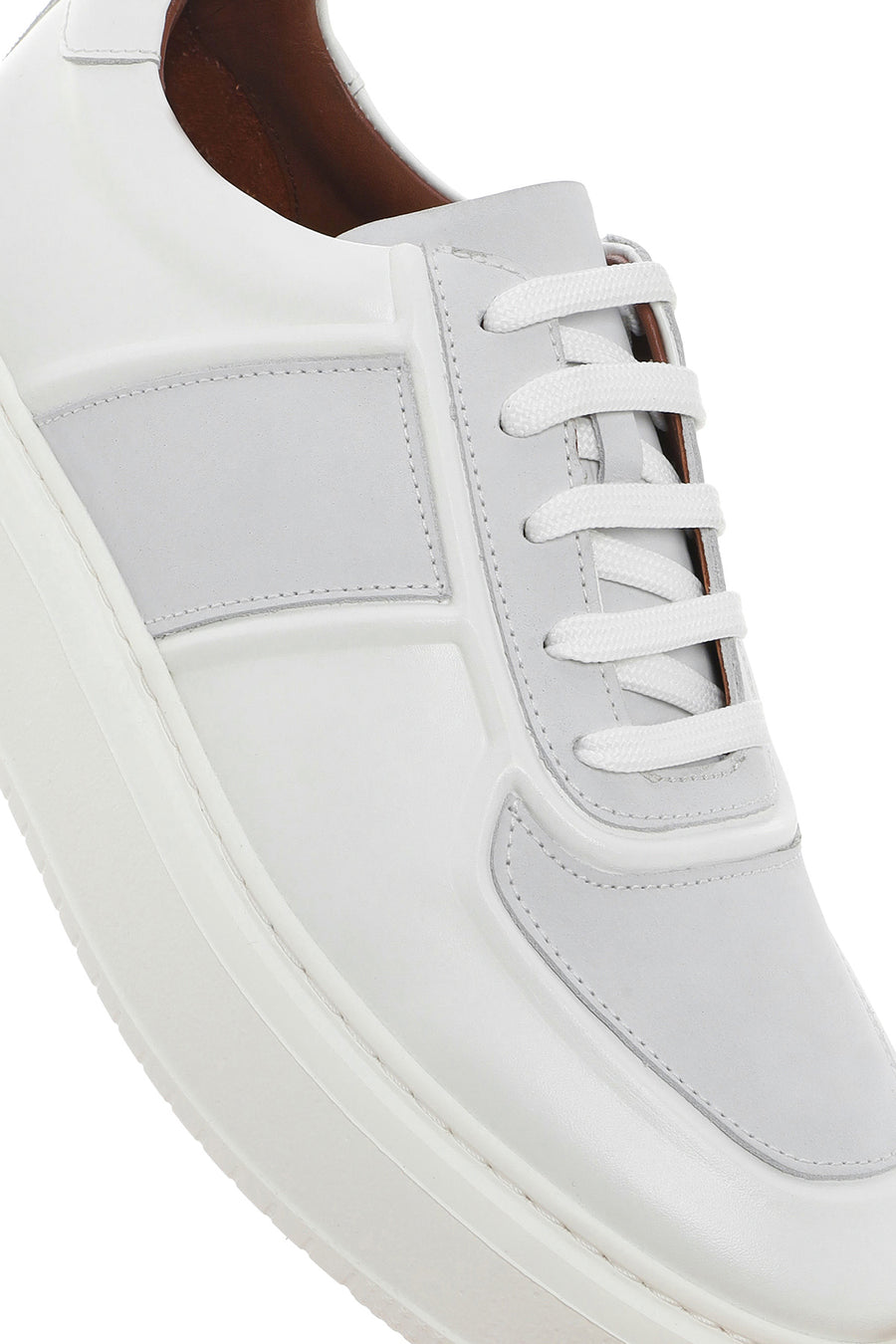 Erkek Beyaz Bağcıklı Deri Sneaker
