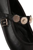 Women's Black Buckle Leather Ballerinas | Derimod