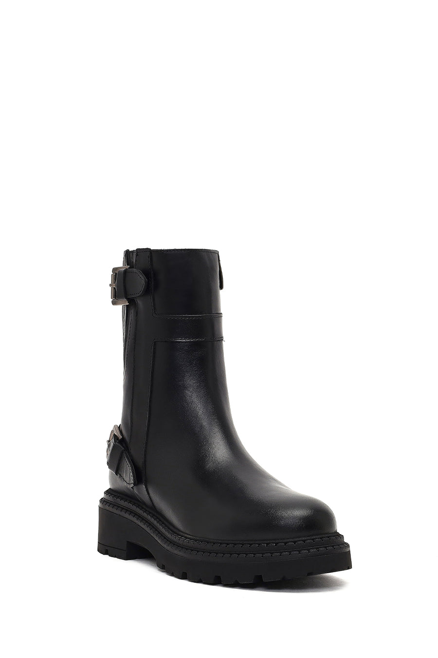 Women's Black Zippered Thick-Soled Leather Boot