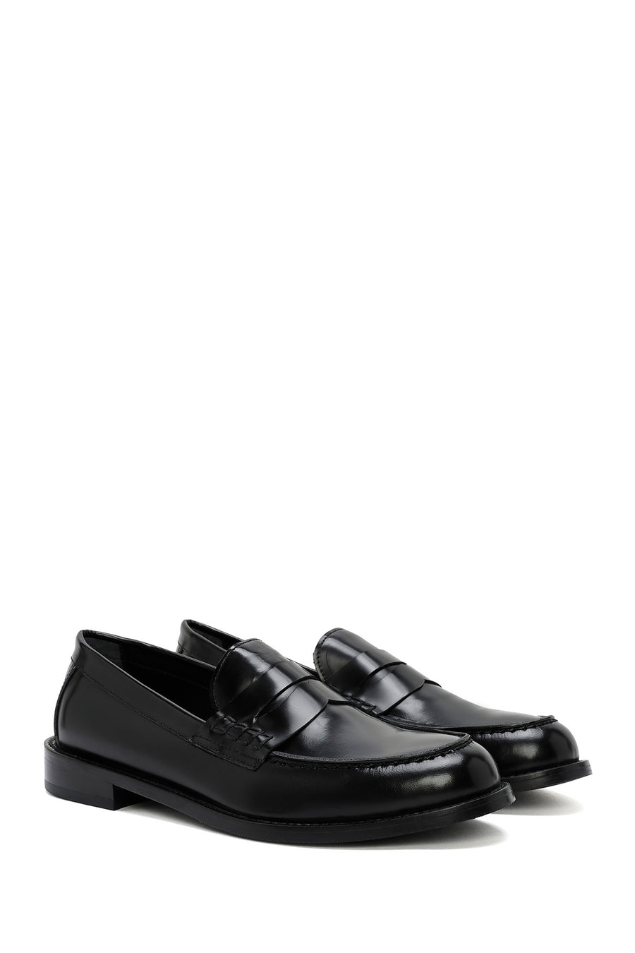 Women's Black Leather Masculine Loafer