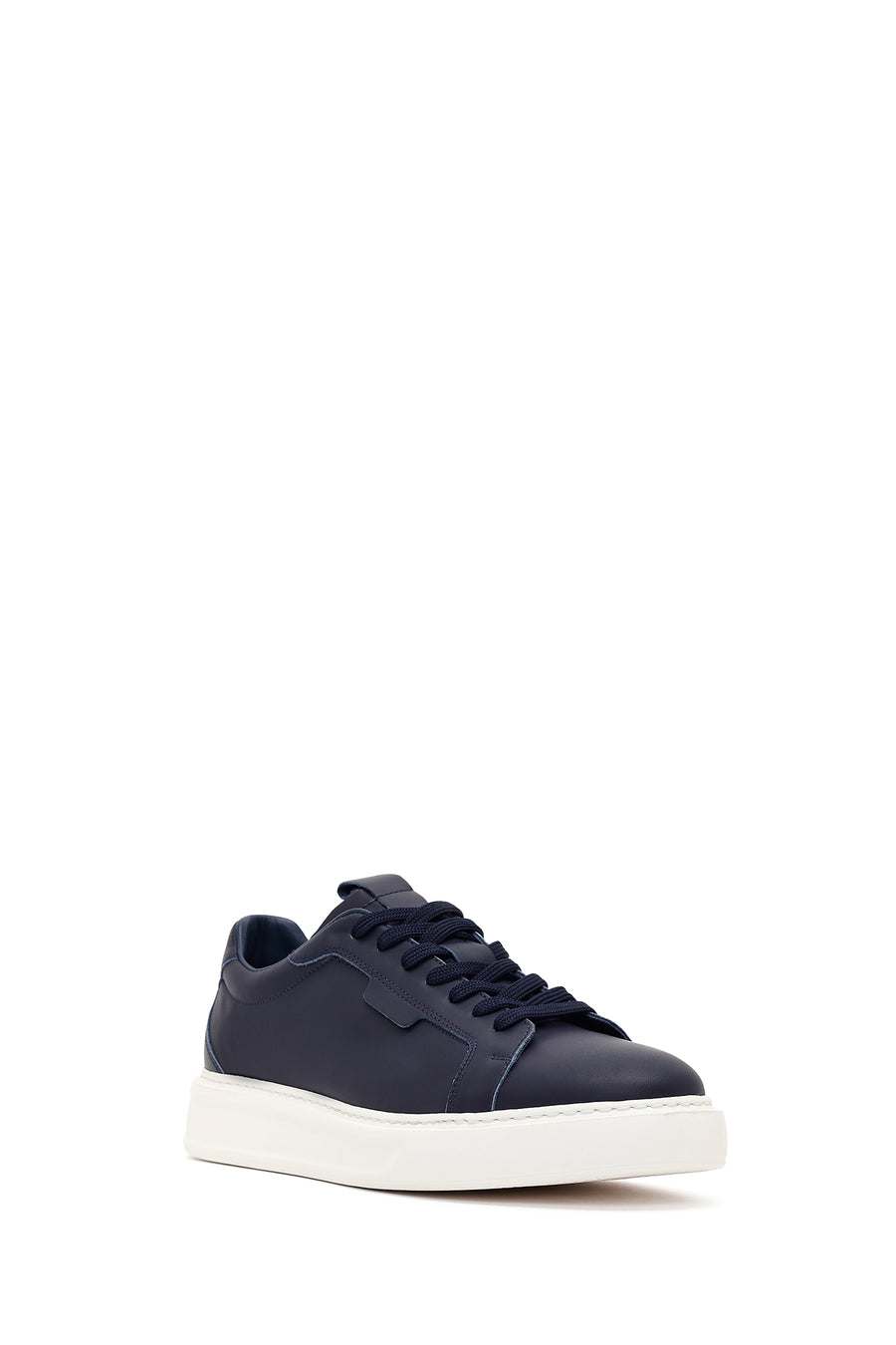 Erkek Lacivert Bağcıklı Kalın Tabanlı Deri Sneaker