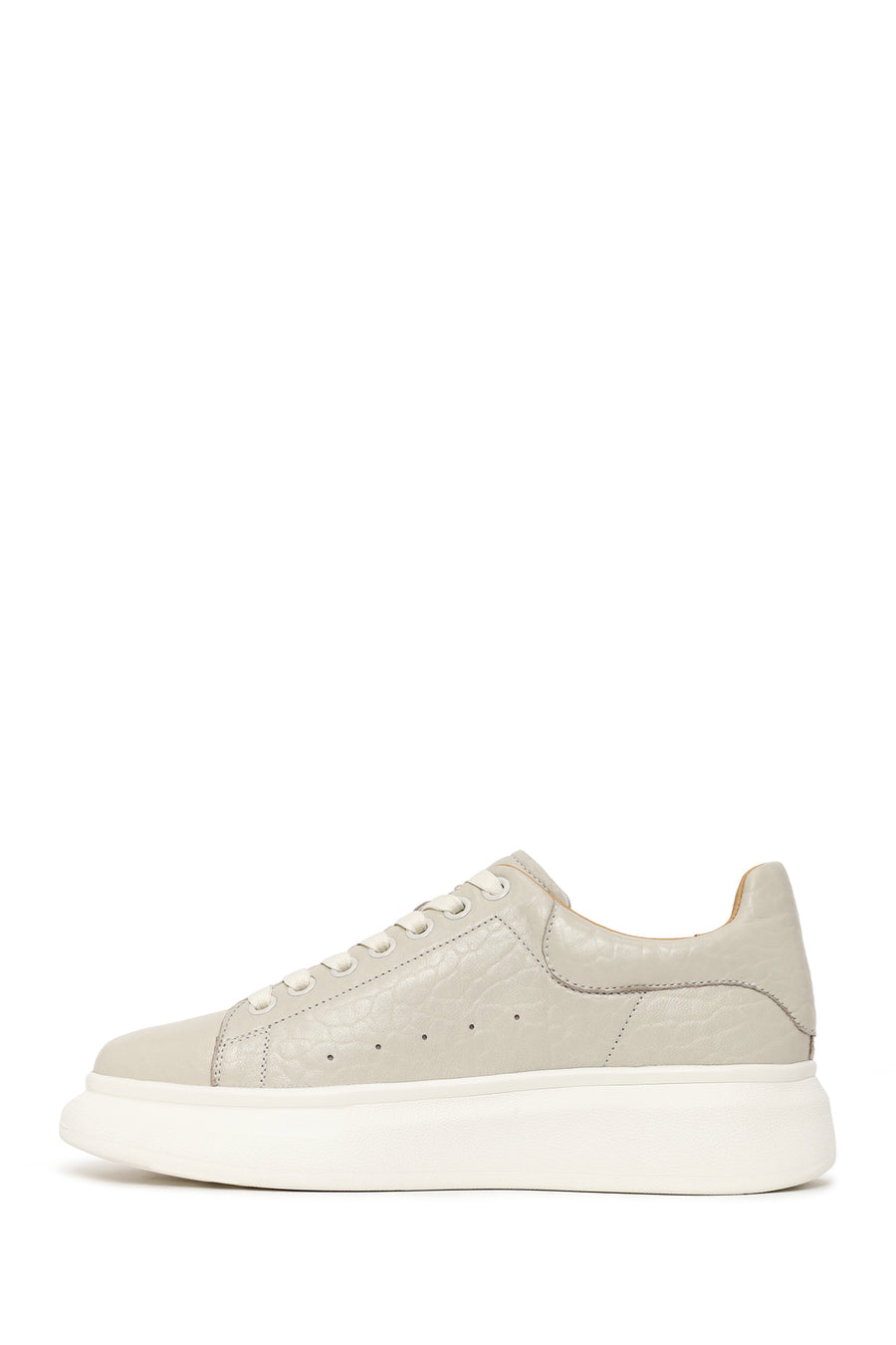 Male White Lace-Up Chunky Sole Patterned Leather Sneakers