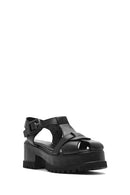 Women's Black Ankle Strap Thick-Sole Leather Sandals | Derimod