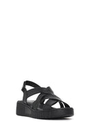 Woman Black Chunky-Soled Leather Comfort Sandals | Derimod