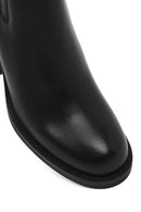 Women's Black Zippered Thick Heeled Leather Boots | Derimod