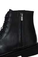 Women's Black Leather Zippered Boots | Derimod
