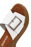 Women's White Buckle Leather Slippers | Derimod