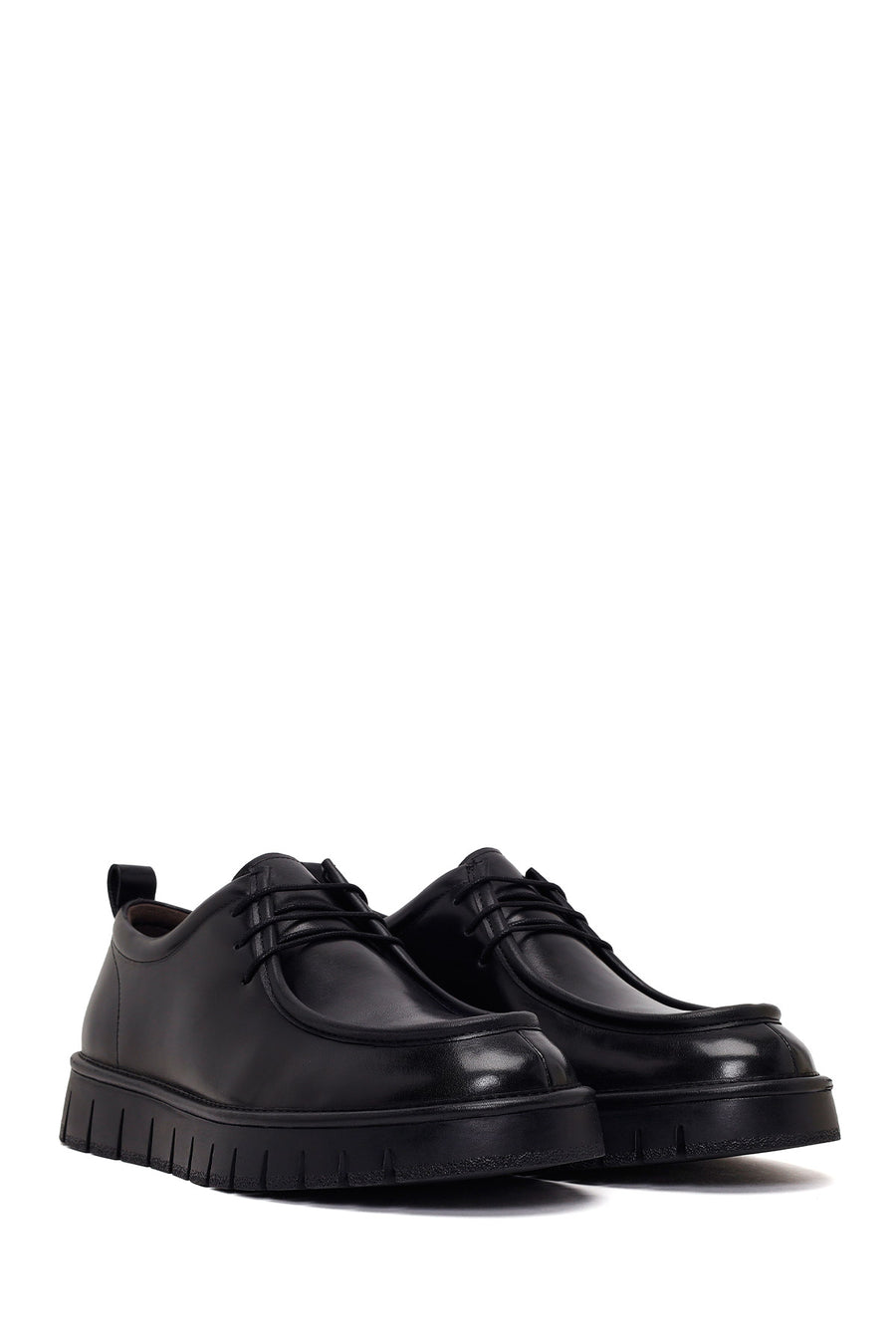 Male Black Lace-Up Thick-Soled Leather Casual Shoes