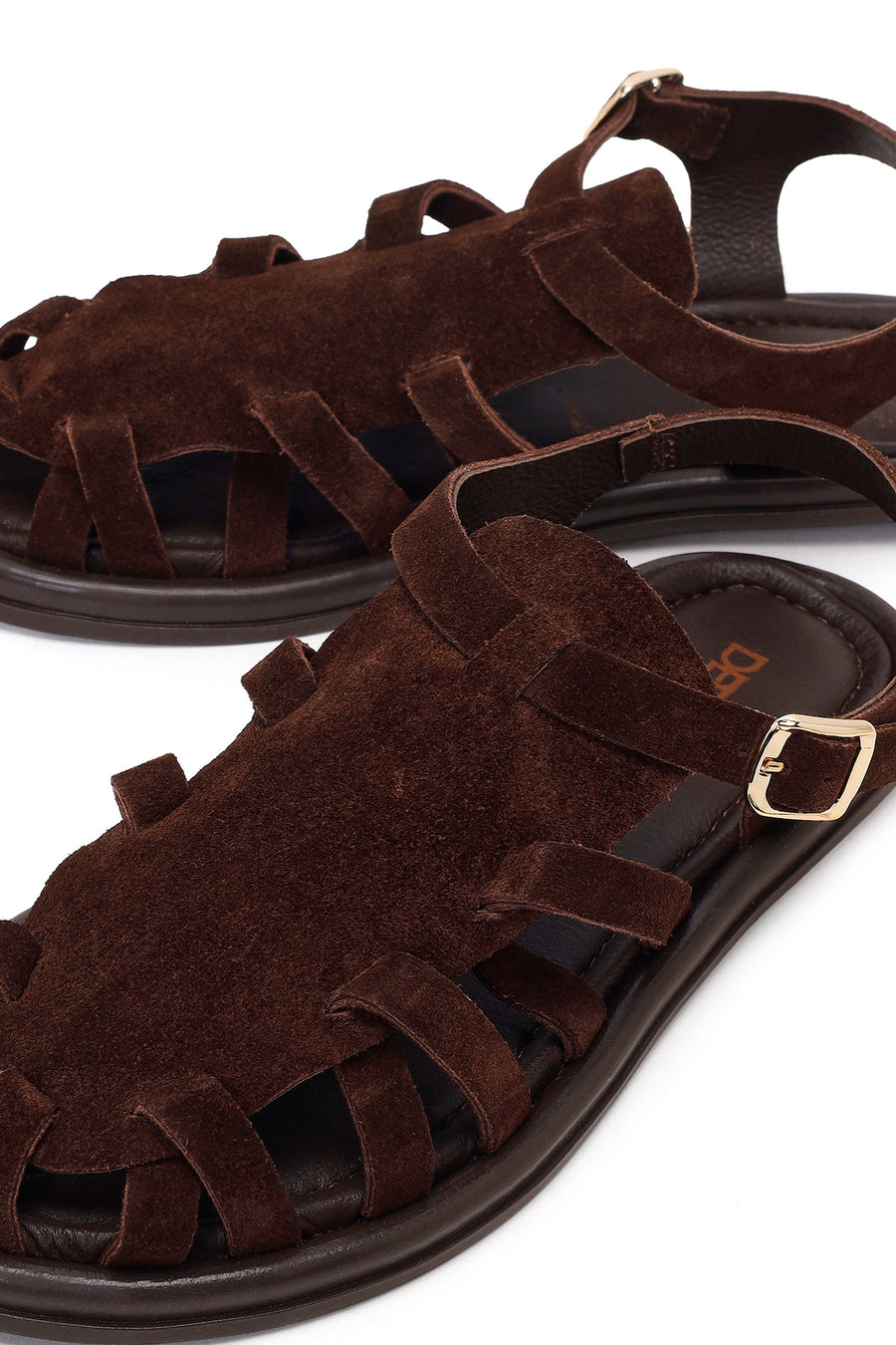 Woman Brown Buckled Suede Leather Sandals