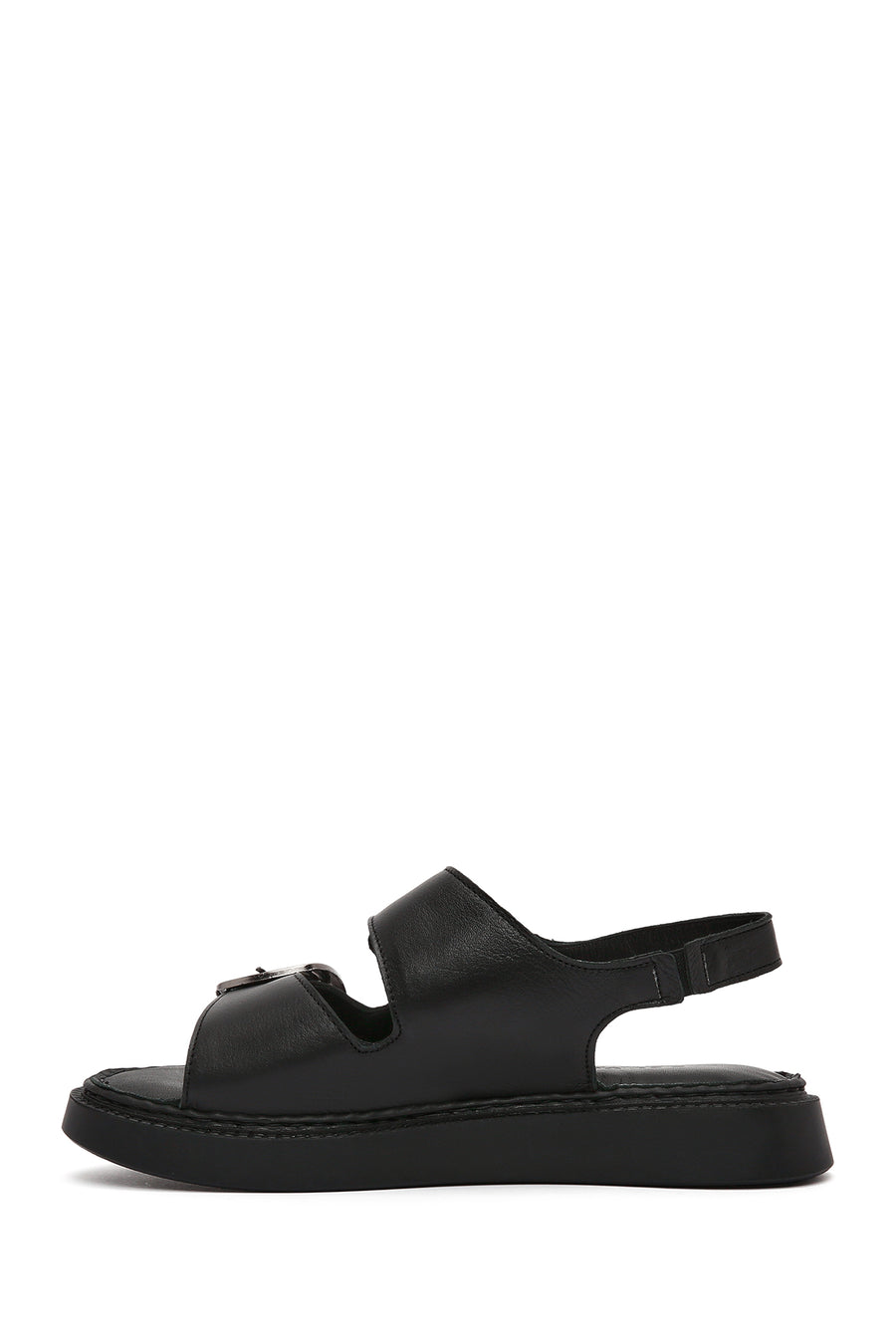 Women's Black Thick Soled Leather Comfort Sandals