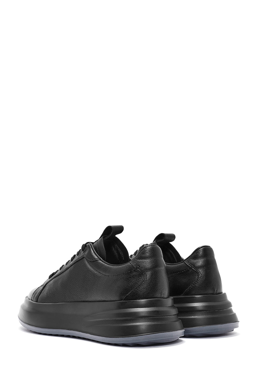Erkek Siyah Bağcıklı Deri Sneaker