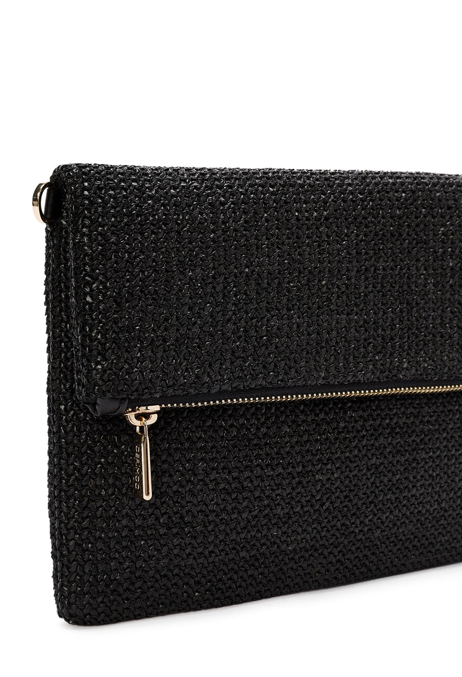 Women's Black Long Chain Strap Straw Clutch Bag
