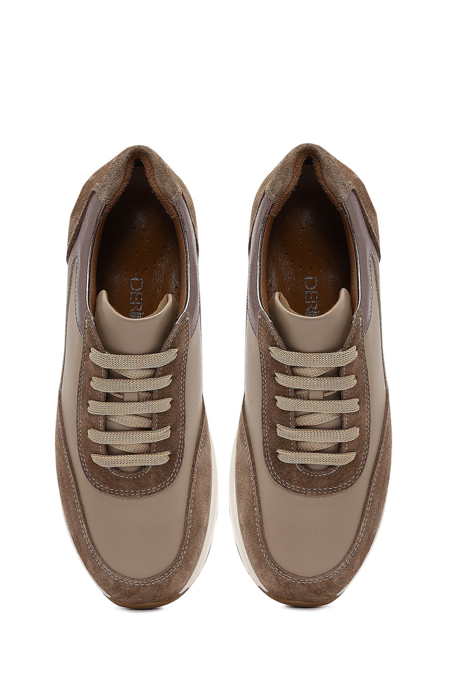Women's Mink Lace-Up Wedge Heel Leather Sneaker
