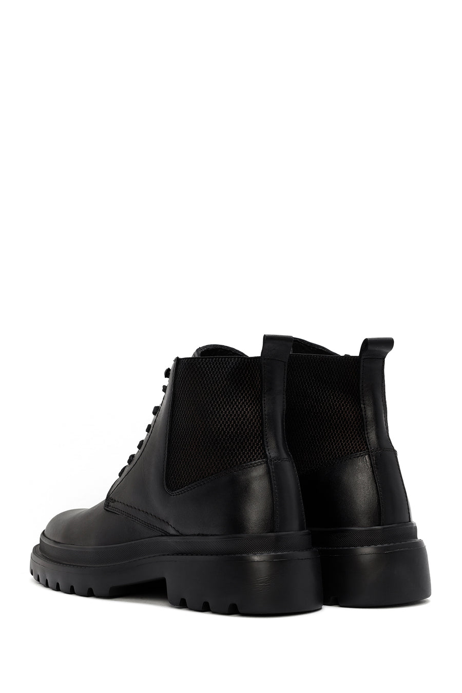 Men's Black Lace-Up Leather Casual Boots