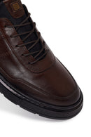 Erkek Kahverengi Bağcıklı Deri Sneaker | Derimod