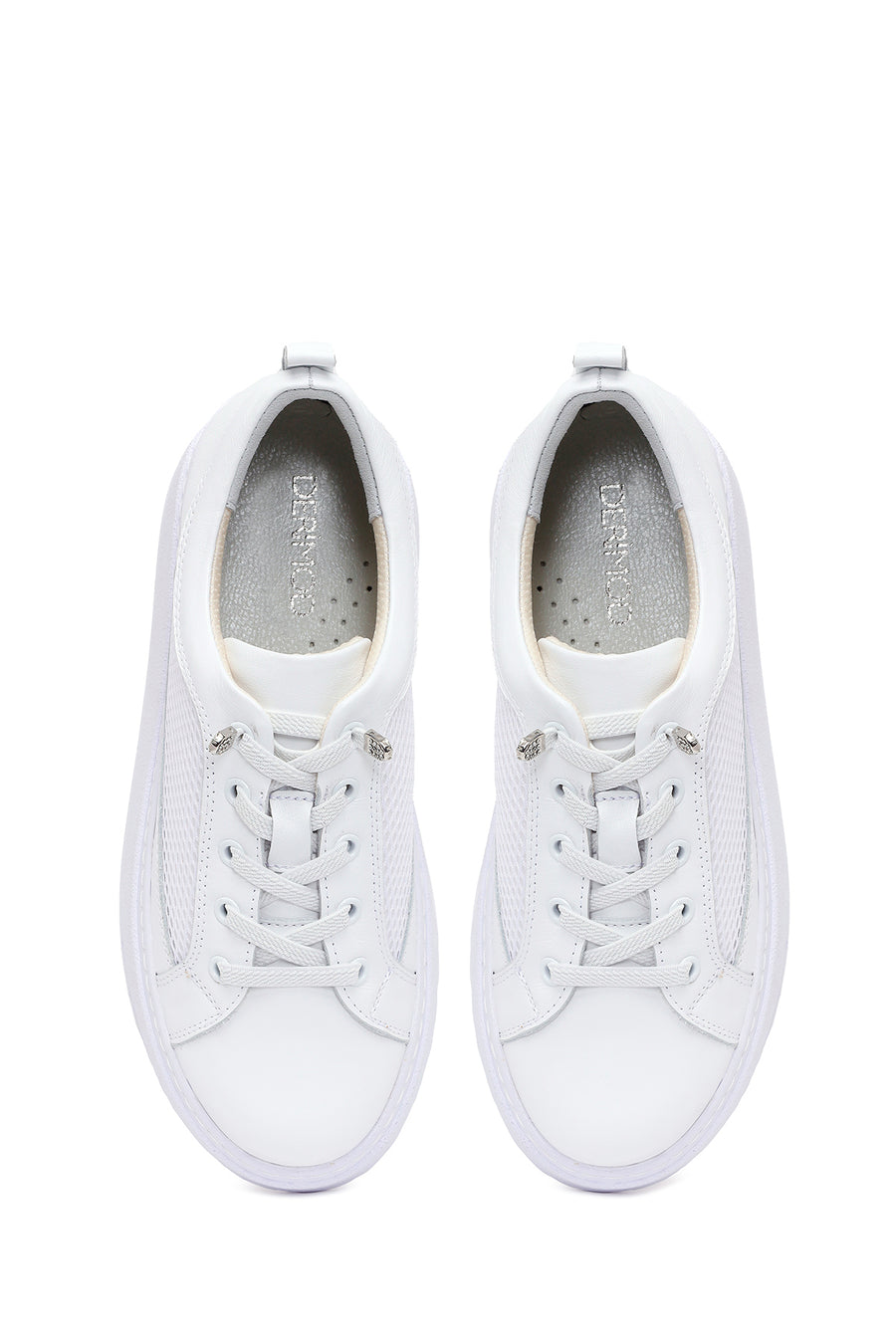 Kadın Beyaz Bağcıklı Kalın Tabanlı Deri Sneaker
