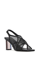 Women's Black Fabric Sandals with Thick Heels and Ankle Buckle | Derimod
