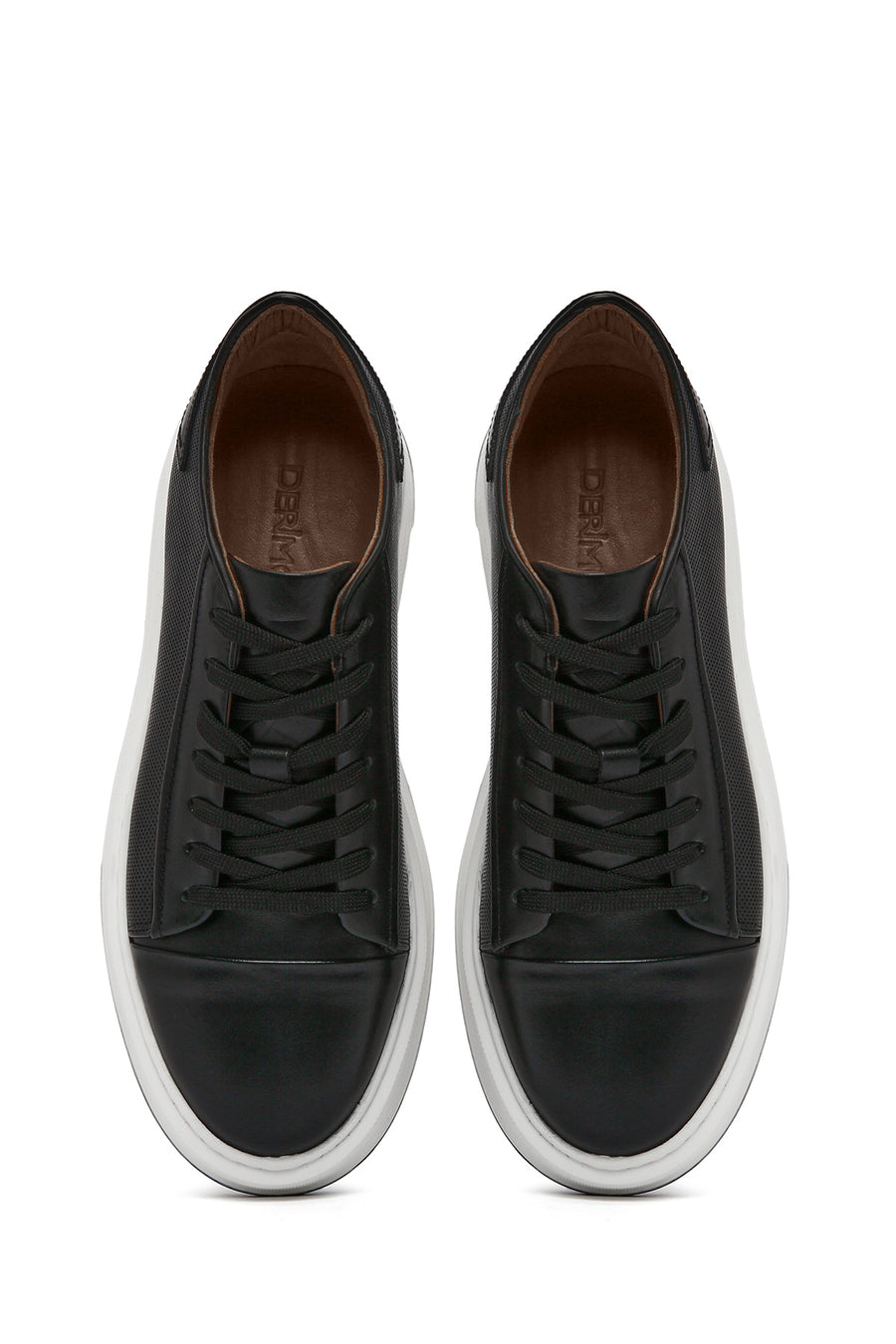 Men's Black Lace-up Thick-Sole Leather Sneaker