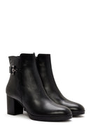 Woman Black Zippered Chunky Heels Leather Boat | Derimod