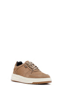 Men's Beige Lace-Up Thick-Soled Nubuck Leather Sneakers | Derimod