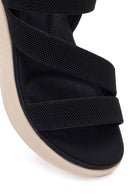 Women's Black Thick-Soled Fabric Comfort Sandals | Derimod