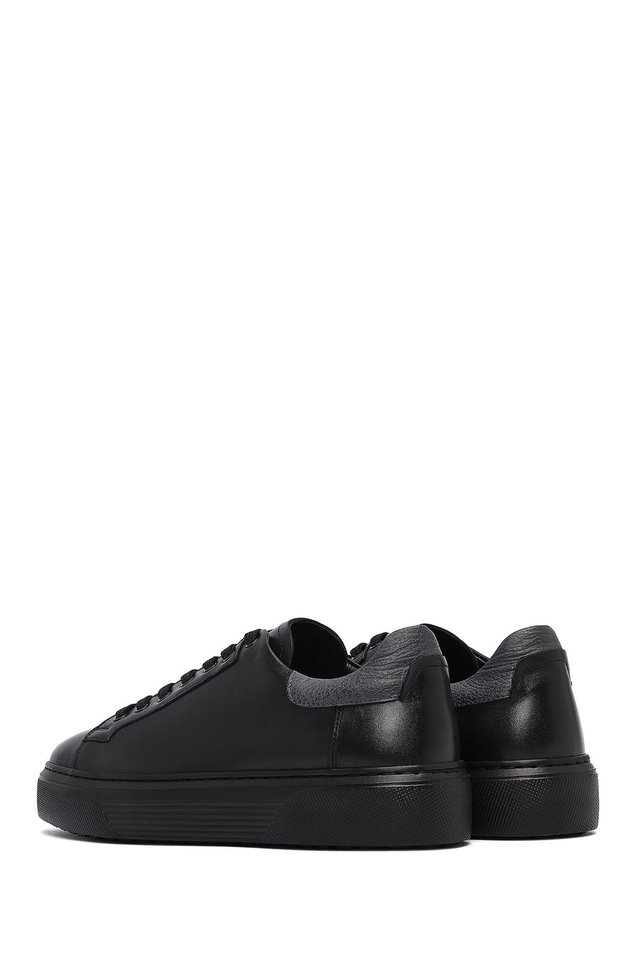 Men's Black Lace-Up Thick Sole Leather Sneakers