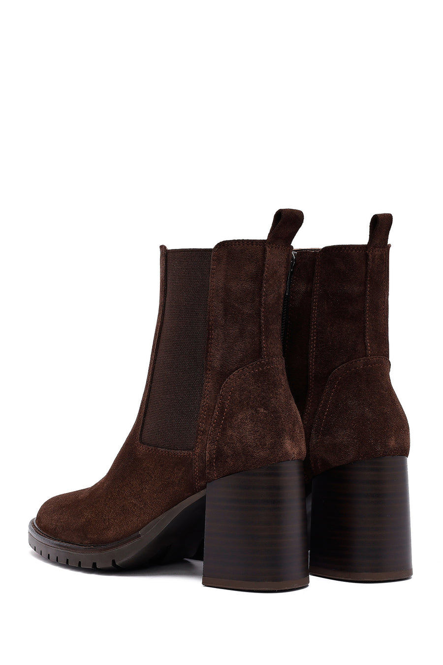 Woman Brown Chunky Heel Suede Leather Boat