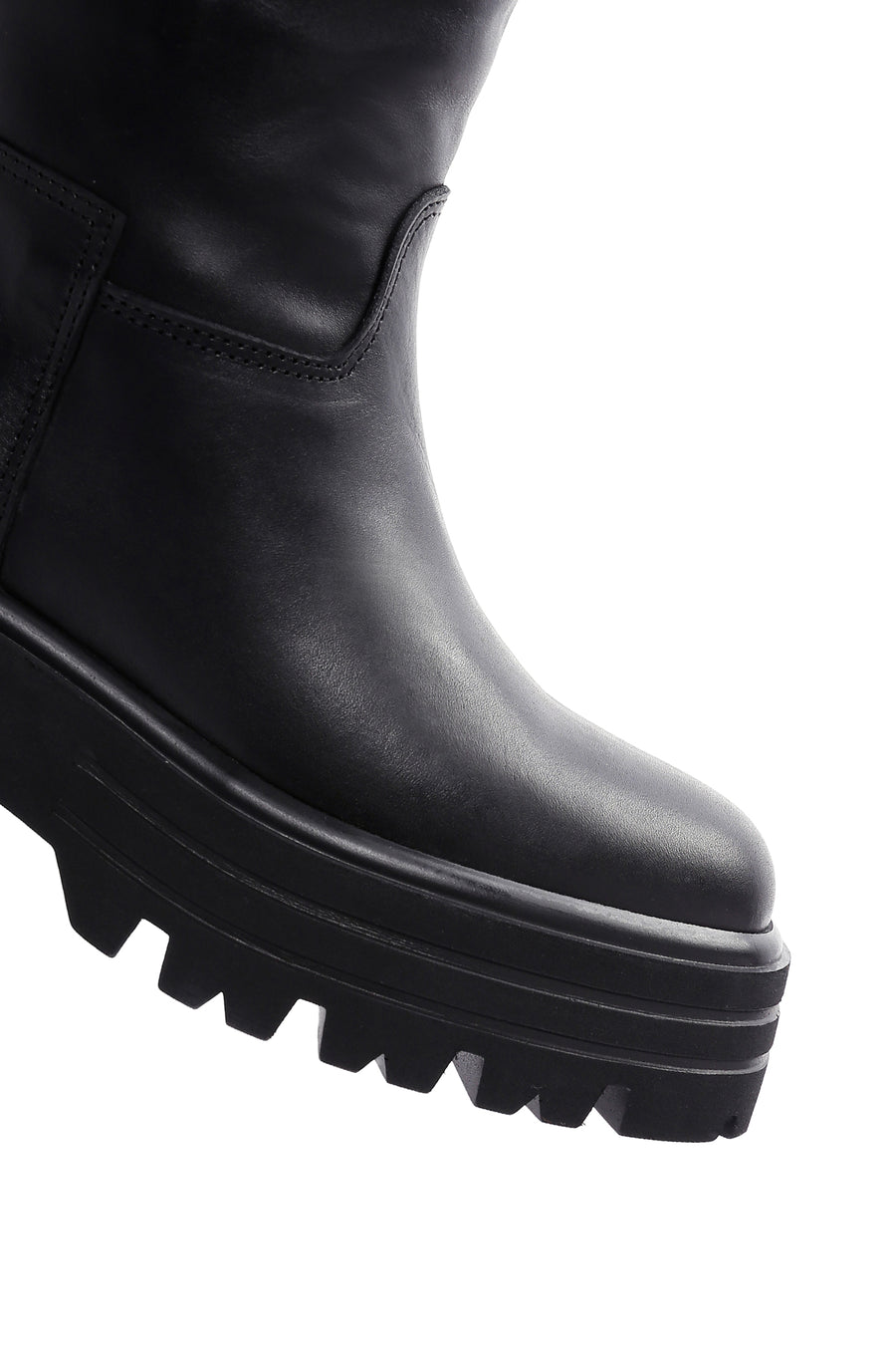 Women's Black Thick Soled Zippered Leather Boots