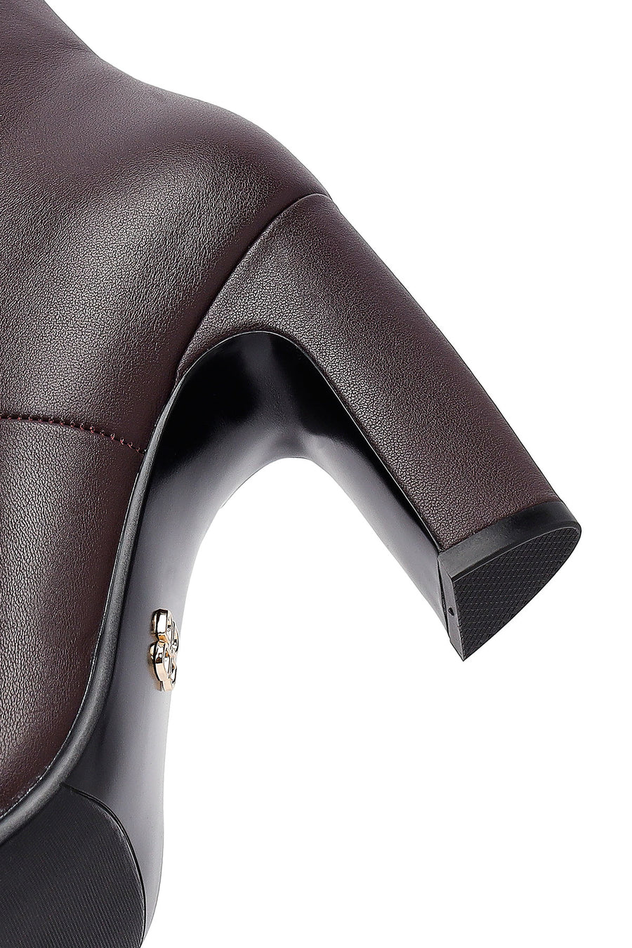 Women's Burgundy Thick Heeled Leather Boot