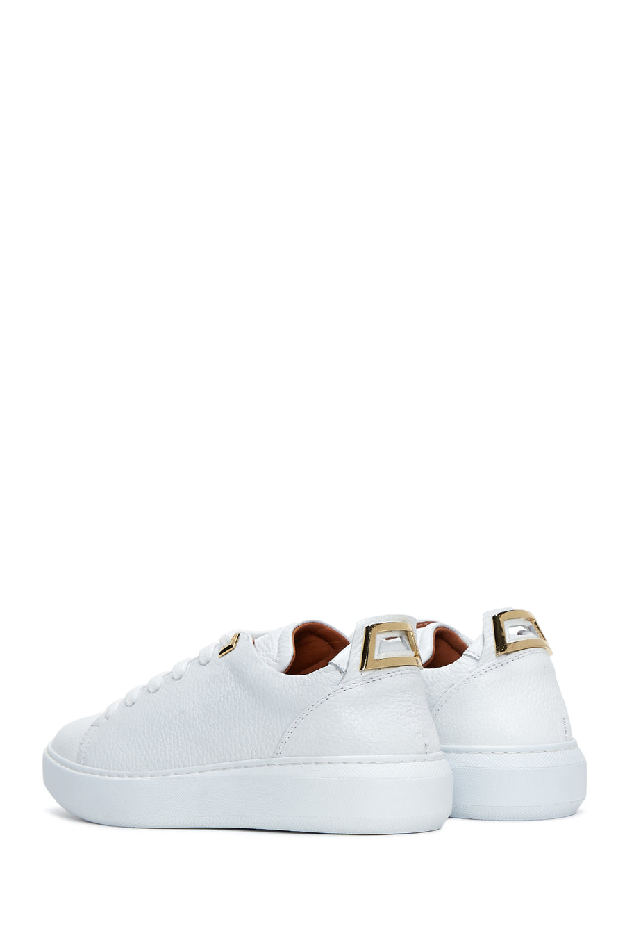Kadın Beyaz Bağcıklı Deri Sneaker