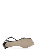 Women's Black Ankle Buckle Low Thin Heel Patent Leather Sandals | Derimod