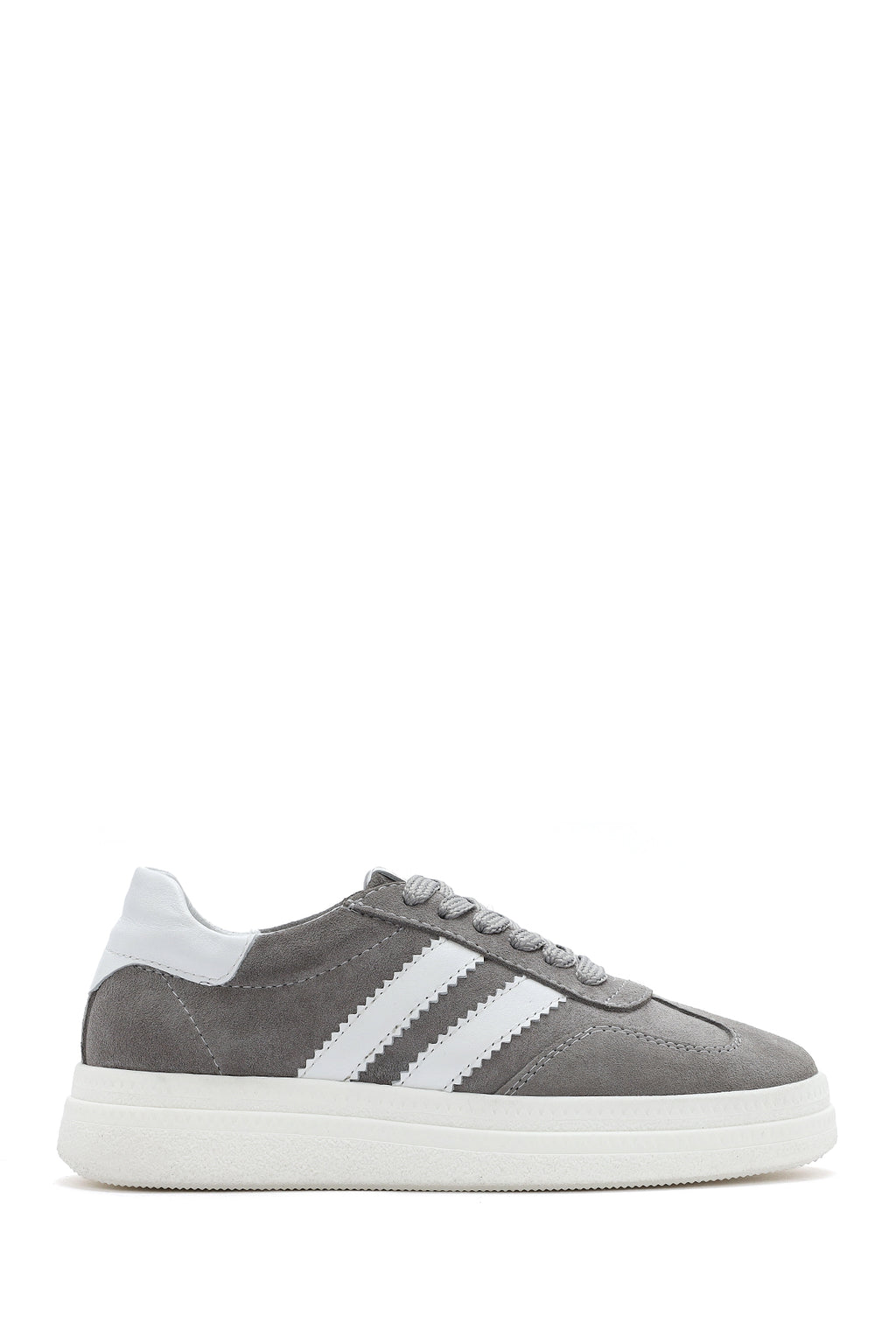 Kadın Gri Bağcıklı Kalın Tabanlı Süet Deri Sneaker