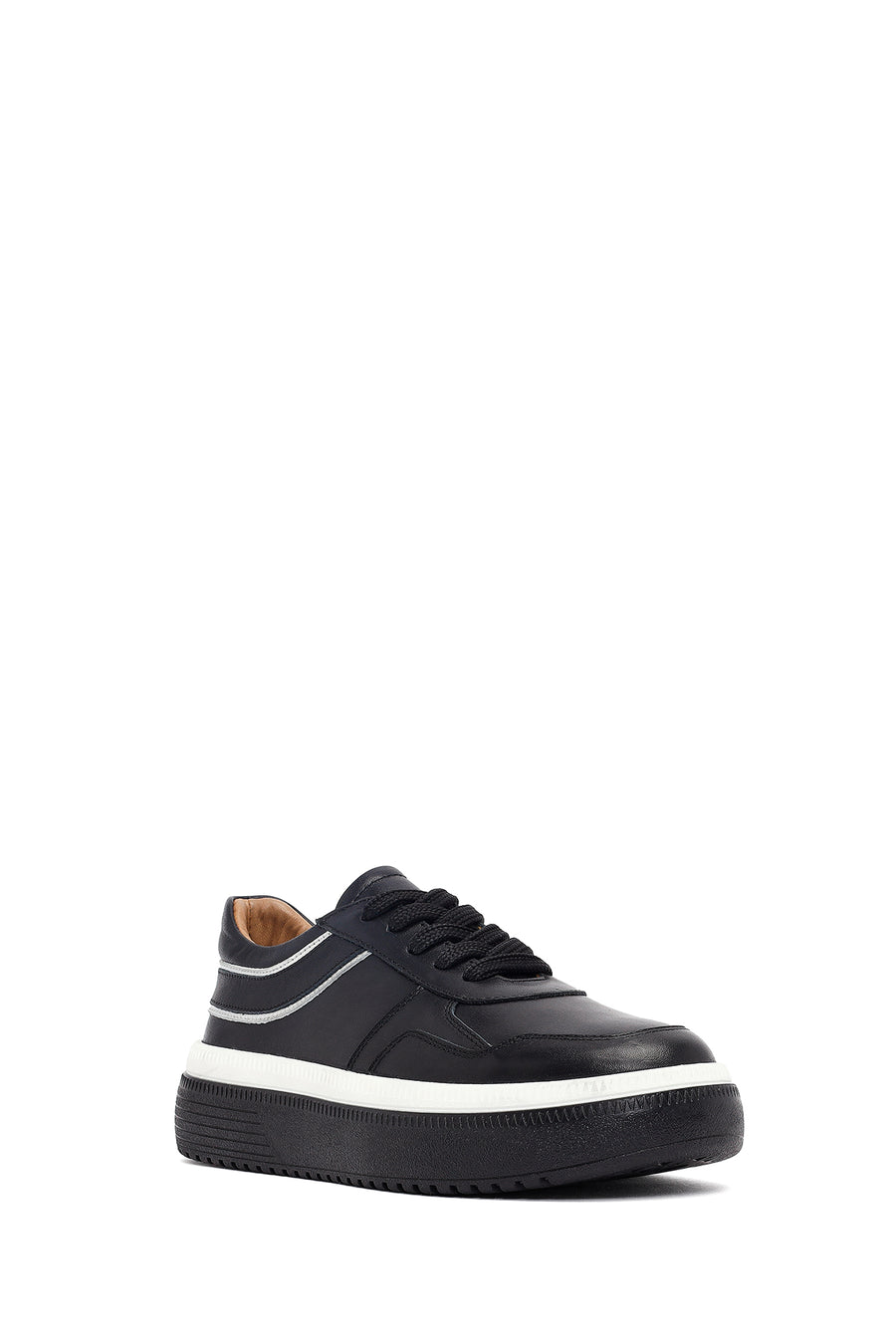 Kadın Siyah Bağcıklı Kalın Tabanlı Deri Sneaker