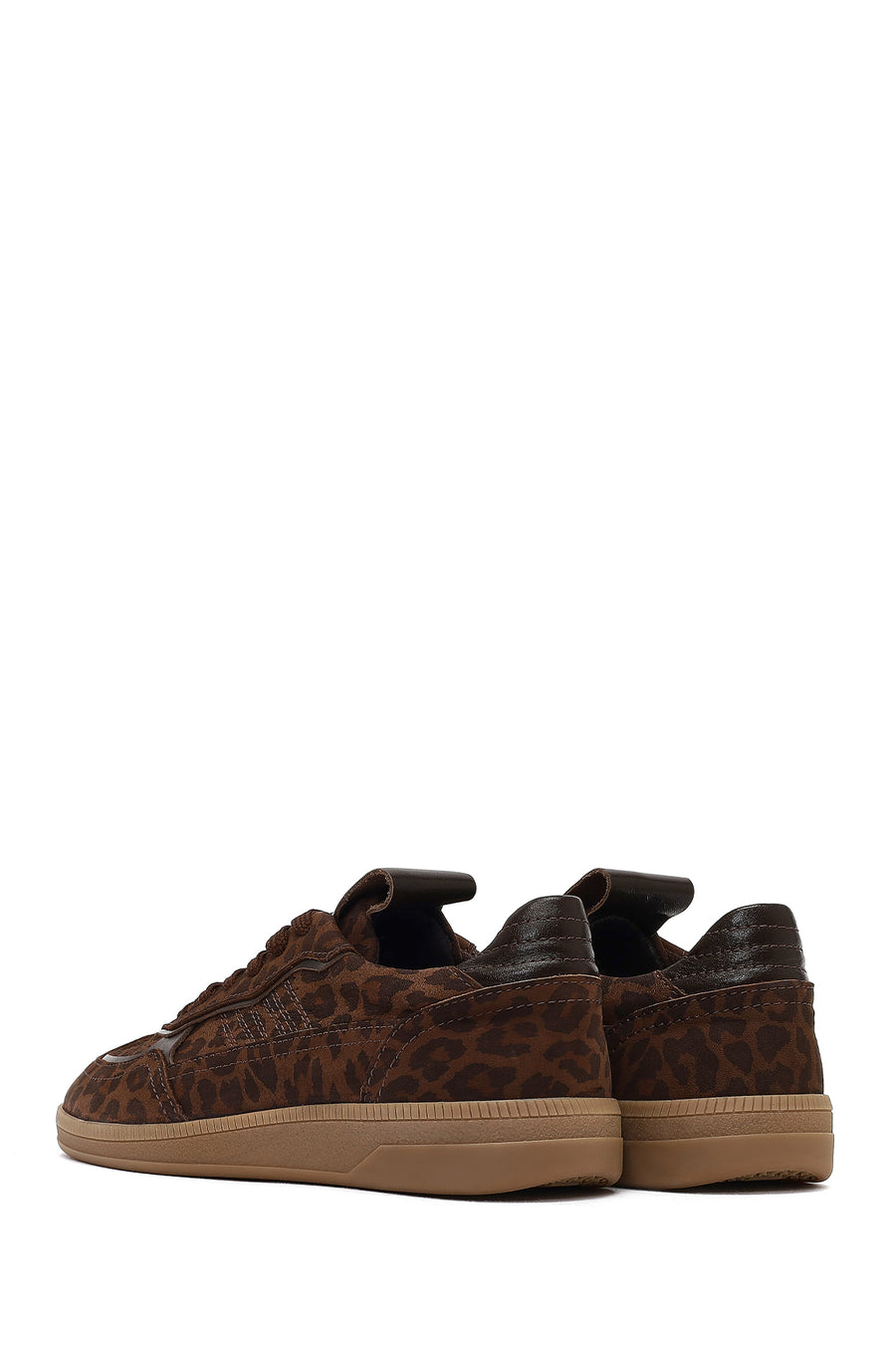 Woman Brown Lace-Up Leopard Print Suede Leather Sneaker