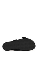 Women's Black Double Buckled Leather Slippers | Derimod