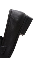 Women's Black Accessory Detailed Leather Masculine Loafer | Derimod