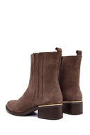 Woman Mink Zip Closure Short Thick Heeled Suede Boots | Derimod
