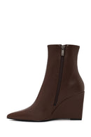 Woman Brown Zip Closure Wedge-Heel Boots | Derimod